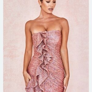 House of CB Glittering Strapless Dress in Pink